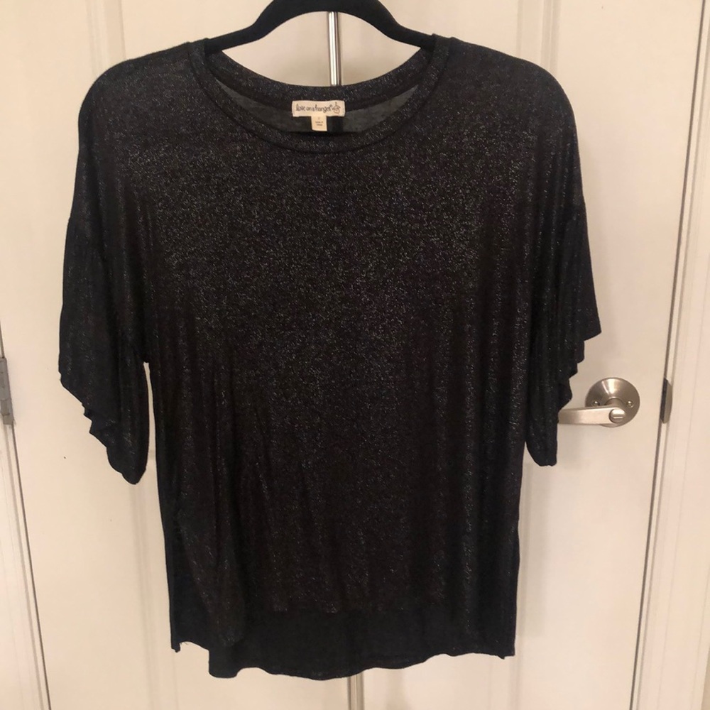 Shimmery Black Trumpet Sleeve Blouse - Picture 2 of 7